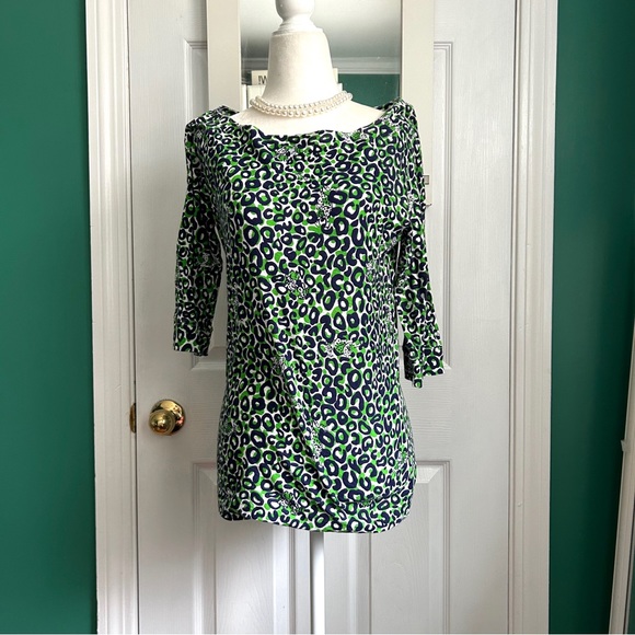Lilly Pulitzer “Thrill of the Chase” Leopard Print,green,white,navy 3/4 … - Picture 2 of 7